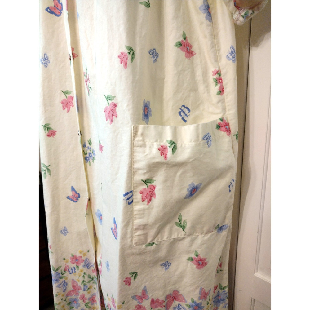 Coffee Time House Dress Duster Robe MuuMuu Yellow Floral Cotton Midi Pockets 1X - Picture 6 of 13